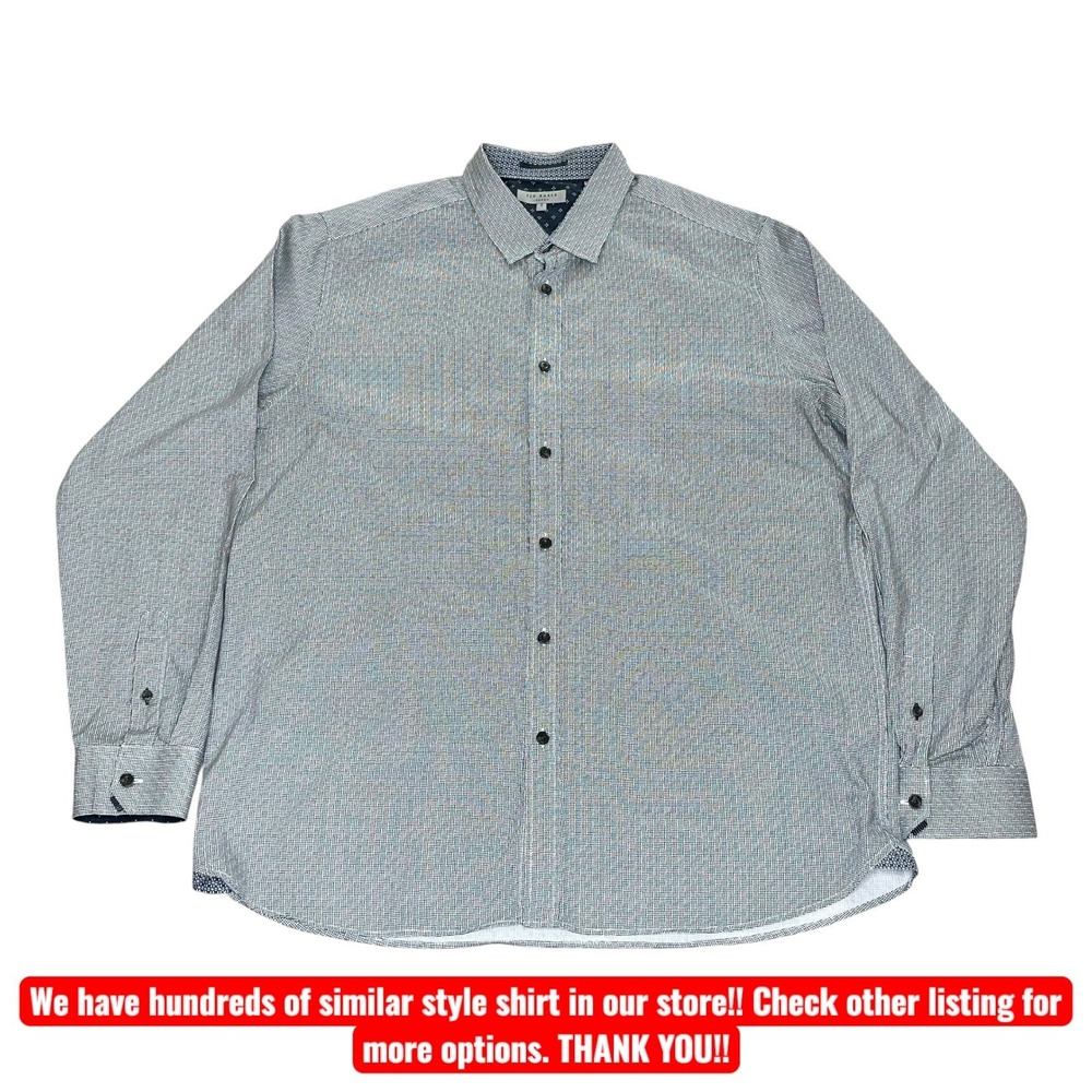 Ted Baker London Mens Size 6 XXL Navy White Micro Grid Button Down Shirt JAMIDOJ